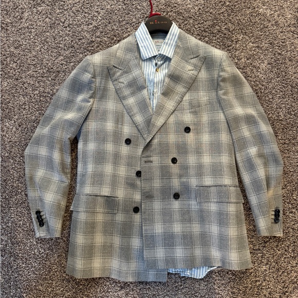 Kiton Other - Kiton Gray Checkered Double-Breasted Blazer